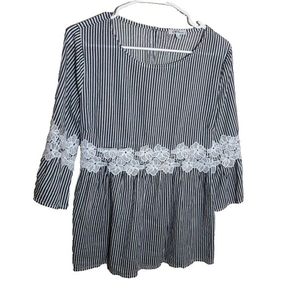 Co & Co Made In Italy Blouse Women's Medium Striped Lace Boho Casual Top - Picture 1 of 8